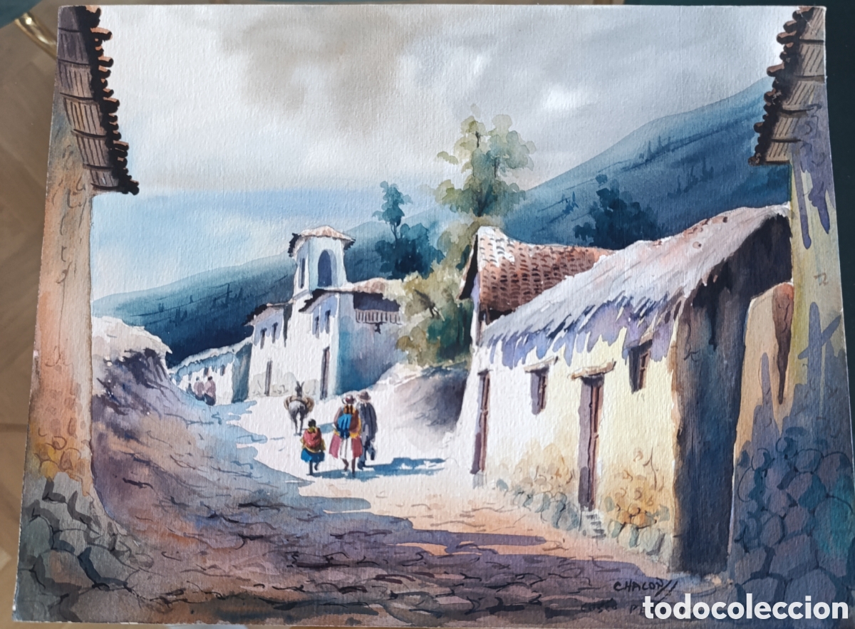Arte: Acuarela Original Cusco Per&uacute; - Miguel Chac&oacute;n Ventura (1995) - 32x25 cm