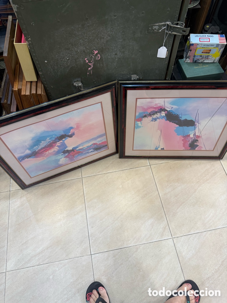 Arte: Lote de 2 acuarelas abstractas firmadas janine, una de ellas con el cristal por cambiar
