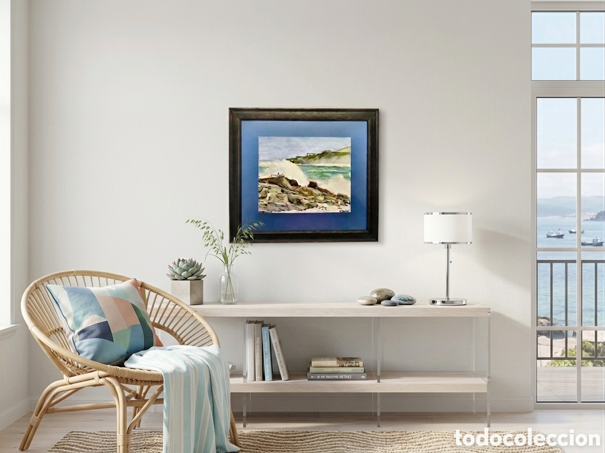 Arte: Acuarela Original &rdquo;Marina&rdquo; - Miguel Zelada Jurado (La Coru&ntilde;a, 1942). Enmarcada.