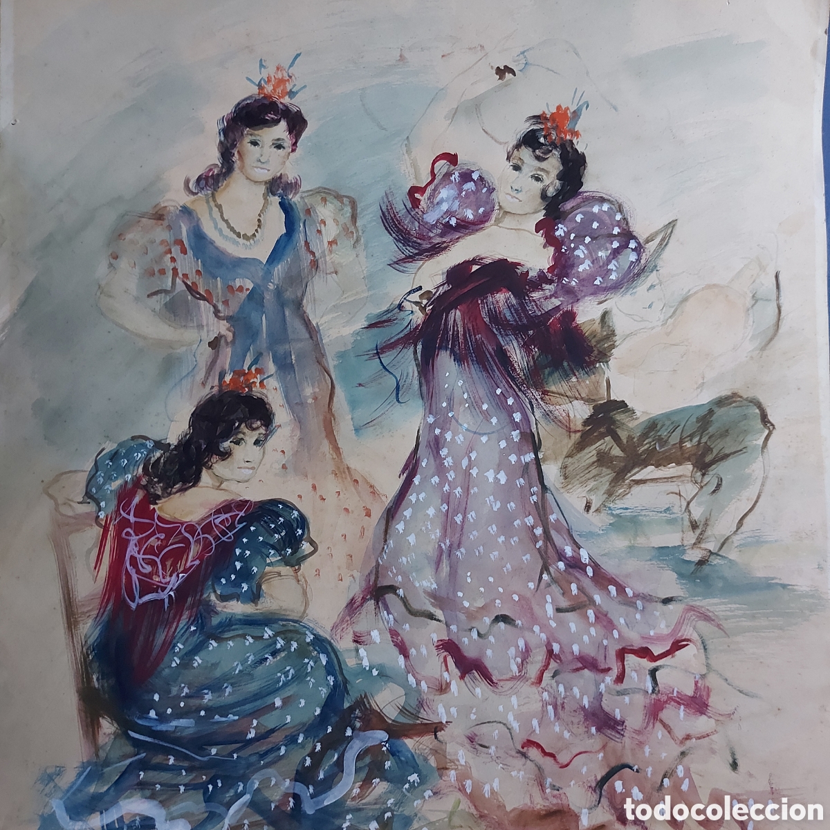 Arte: &rdquo;BOCETO DE LAS TRES BAILADORAS GITANAS&rdquo; ACUARELA