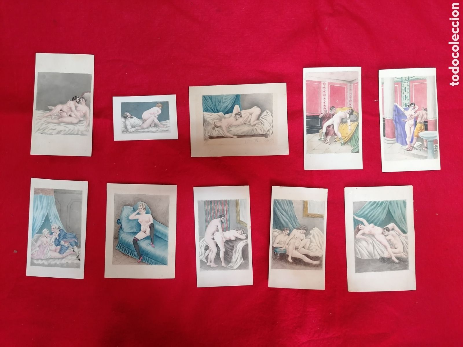 Arte: Colecci&oacute;n de 10 dibujos er&oacute;ticos en acuarela, s XlX