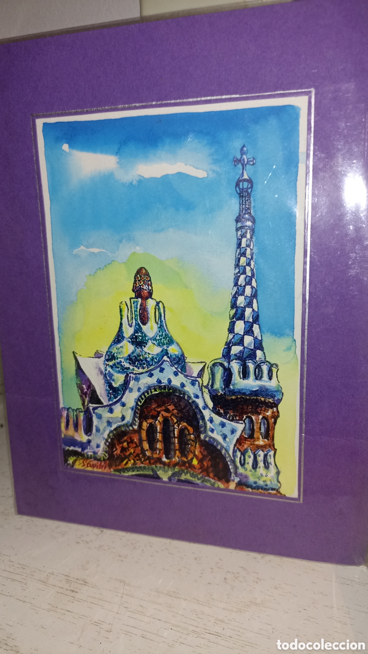 Arte: Acuarela Original: Park G&uuml;ell (Barcelona) - Firmada por &rdquo;Savitri&rdquo; 15/19 cm