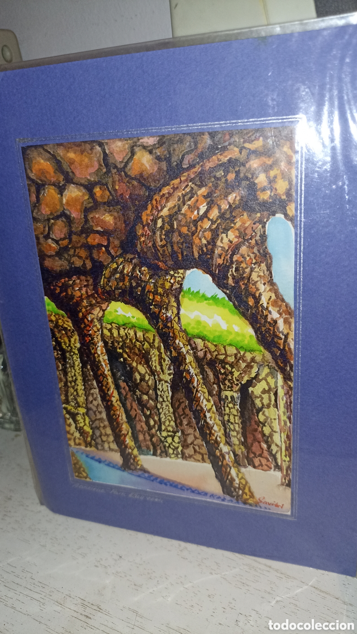Arte: Aquarellas Pintura Original Firmada de la Columnata del Park G&uuml;ell, Barcelona - A&ntilde;o 2004.15/19 cm