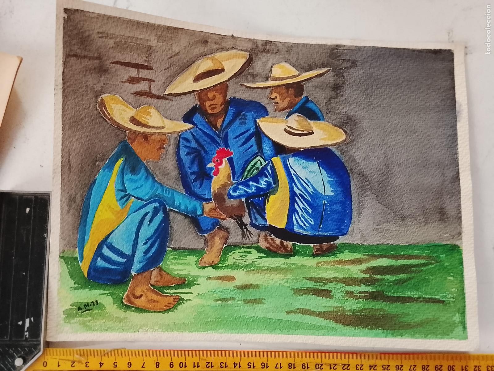 Arte: ANTIGUA ACUARELA O CERAS PINTURA HECHA A MANO . VER FOTOS MEDIDAS, ARTE DECORACION HOGAR
