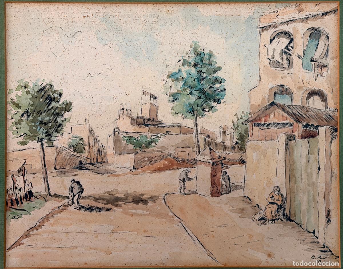 Arte: Baldomero Prat , Barcelona 1938 , tinta y acuarela , paisaje urbano