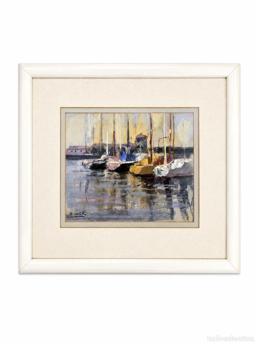 Arte: Bonita Acuarela - Puerto Deportivo con Barcas - Firma Enrich