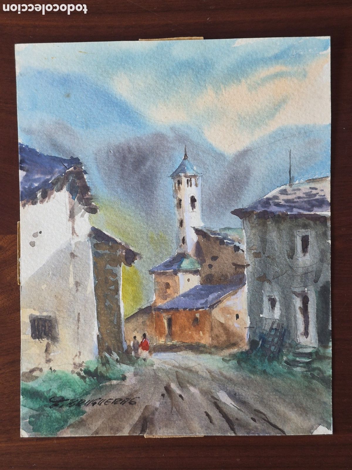 Arte: FELIP BRUGUERAS. (1915-2003) BONITA ACUARELA, ANDORRA. FIRMADA.