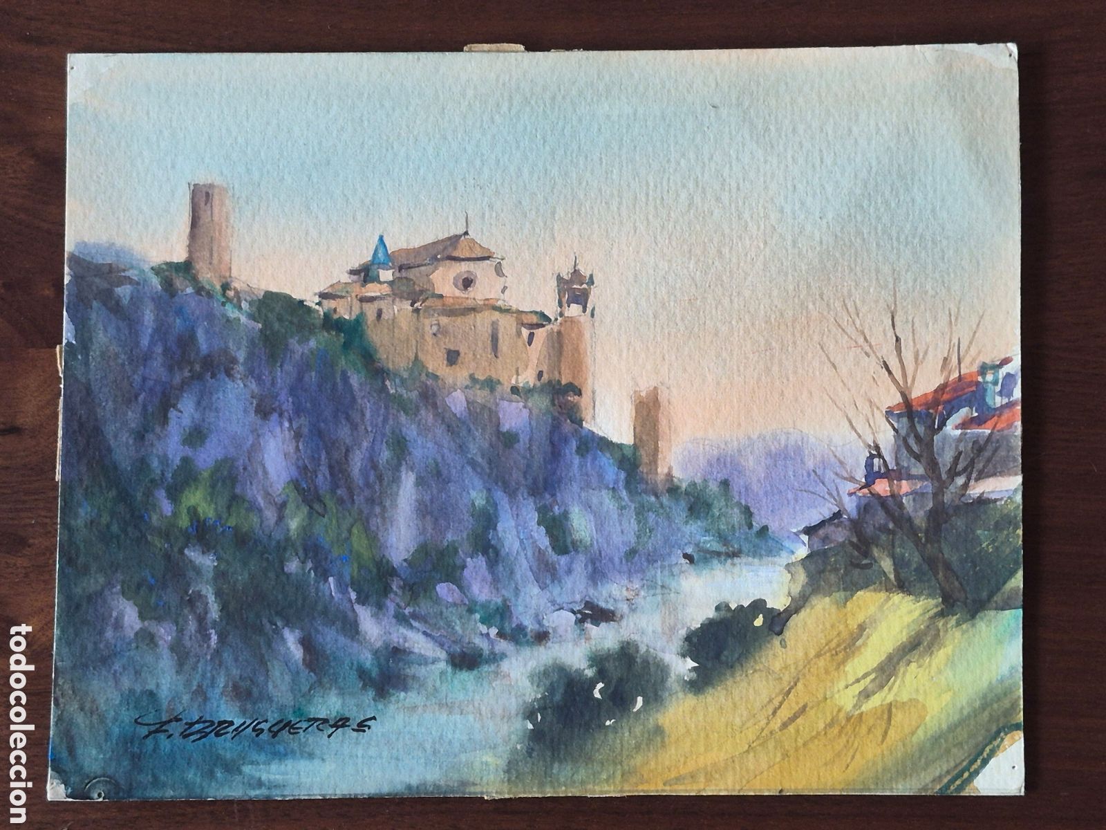 Arte: FELIP BRUGUERAS. (1915-2003) BONITA ACUARELA, FIRMADA. Y TITULADA - HUESCA, ALQUEZAR.