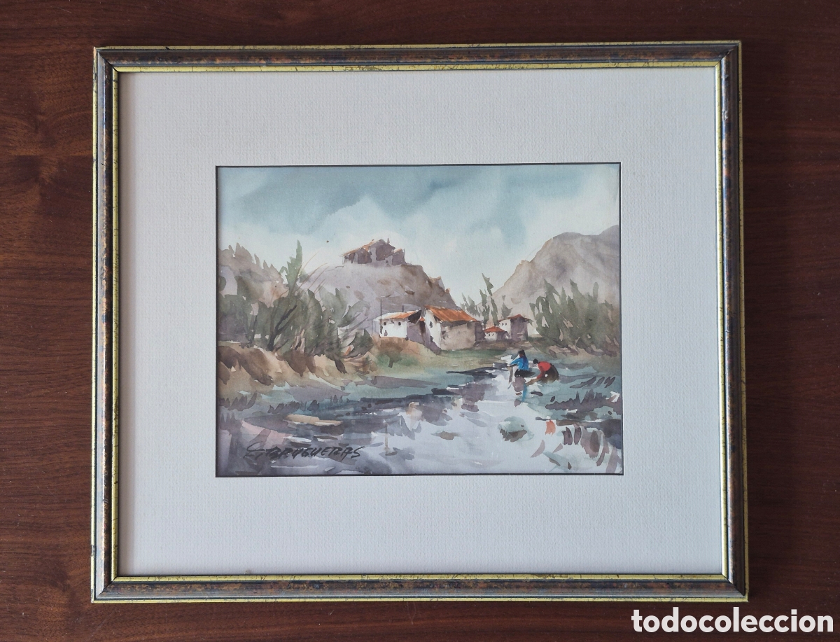 Arte: FELIP BRUGUERAS. (1915-2003) BONITO PAISAJE, ACUARELA. FIRMADA