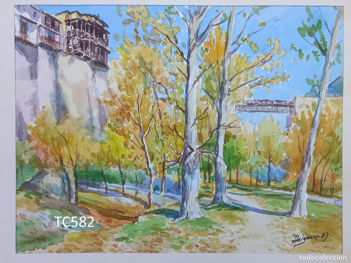 Arte: Cuenca - acuarela con casas colgantes y paisaje