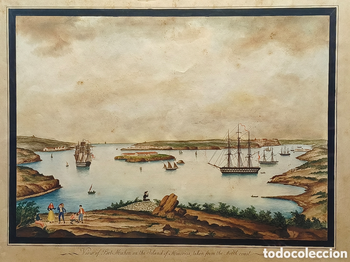 Arte: 73 x 57 cm &bull;Antigua Acuarela N&deg;1&bull; Vista del Puerto de Mah&oacute;n Menorca