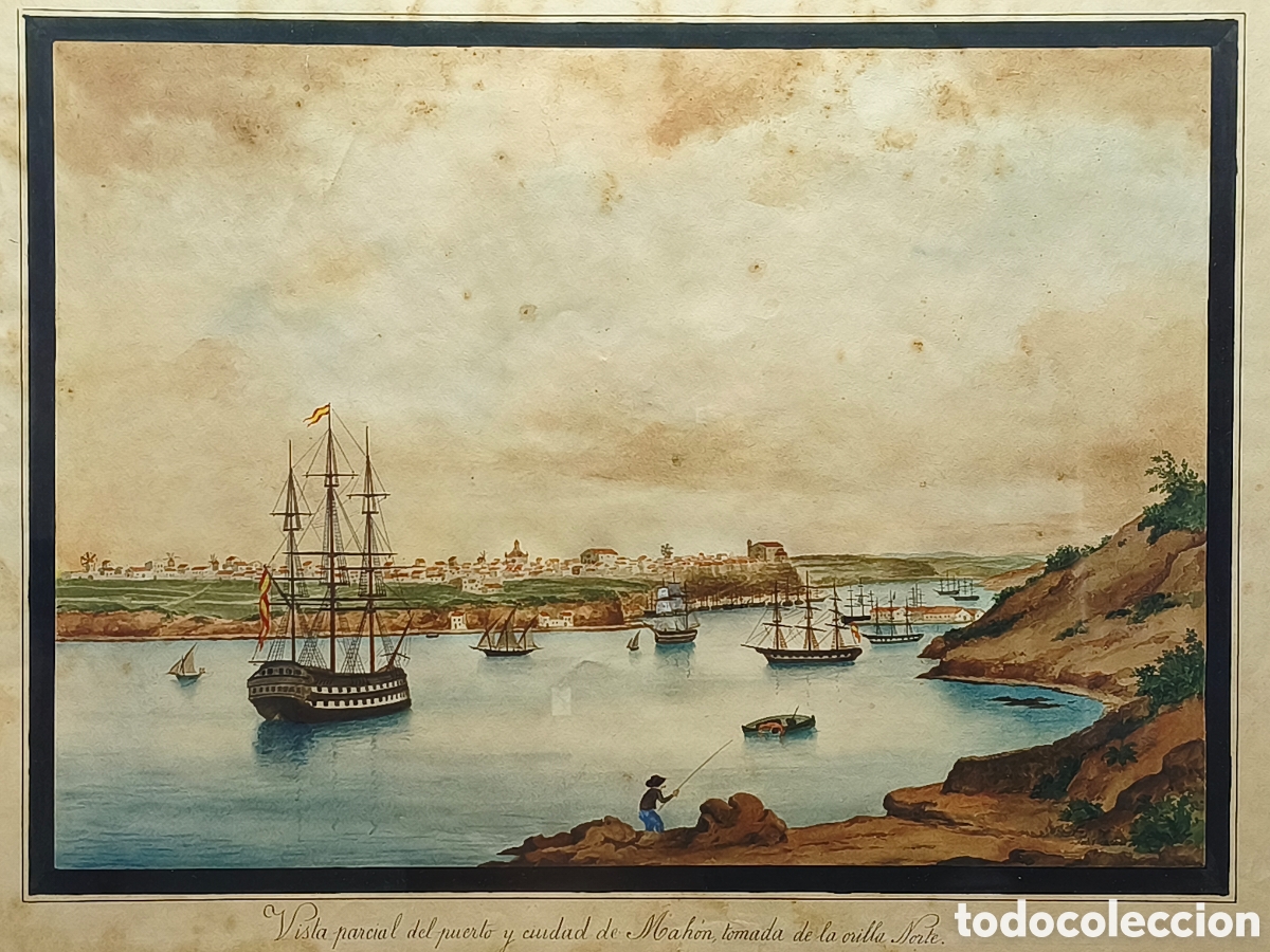 Arte: 73 x 57 cm &bull; Antigua Acuarela N&deg;2 &bull; Vista del Puerto de Mah&oacute;n Menorca