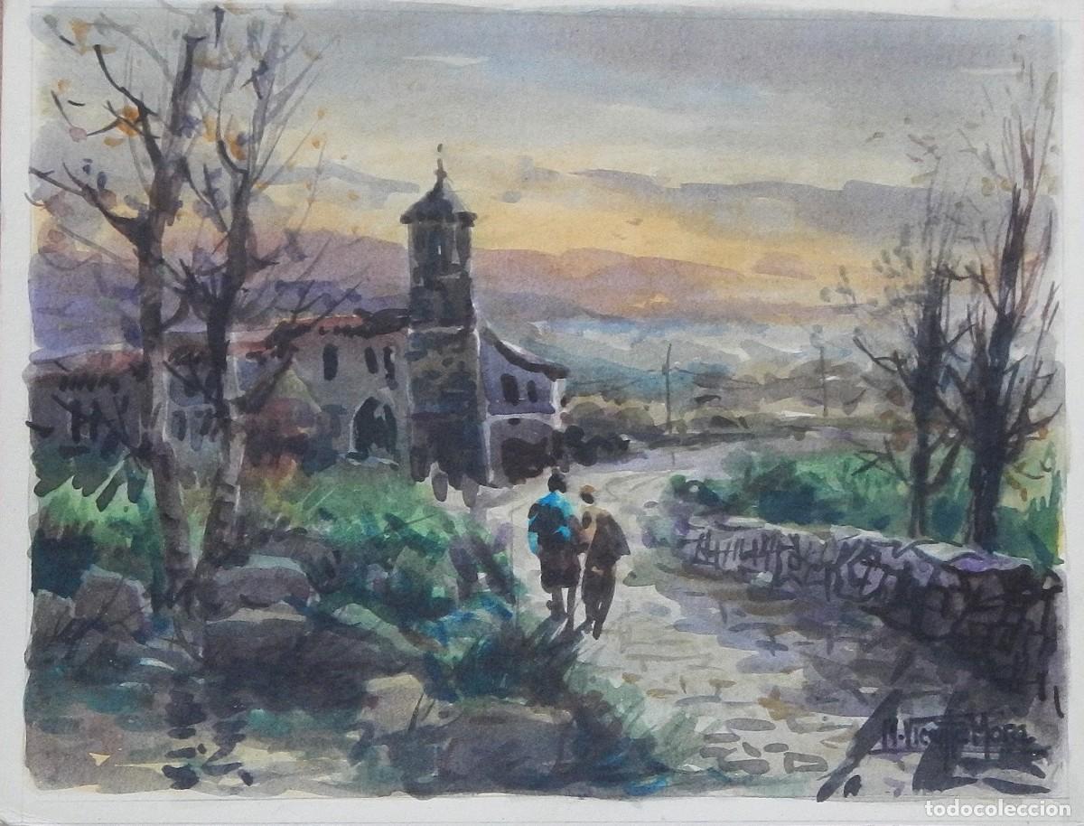 Arte: Manuel Vicente Mora. Acuarela sobre papel. &rdquo;Redondela (Pontevedra)&rdquo;. Firmada a mano. 21x27 cm.