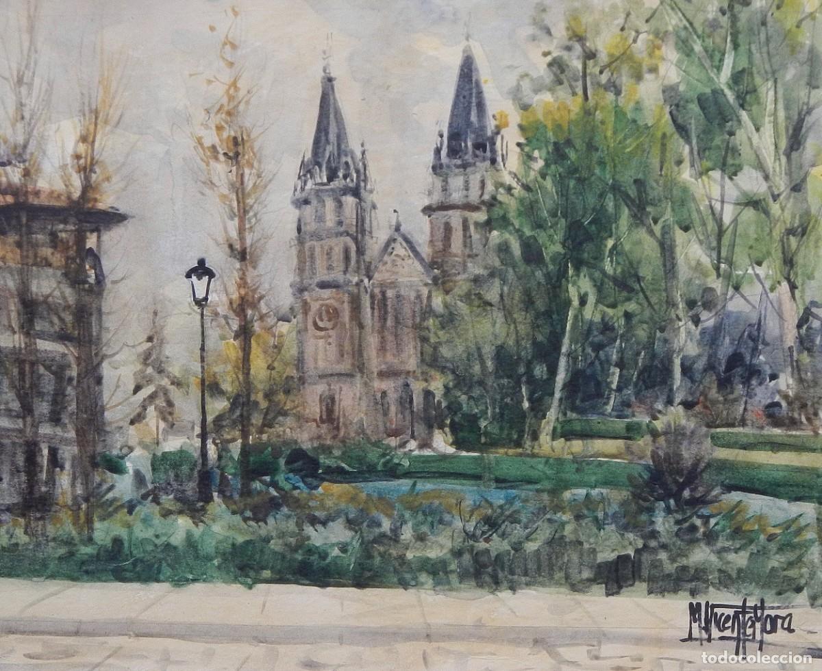 Arte: Manuel Vicente Mora. Acuarela sobre papel. &rdquo;Covadonga. Asturias&rdquo;. Firmada a mano. 26x32 cm.