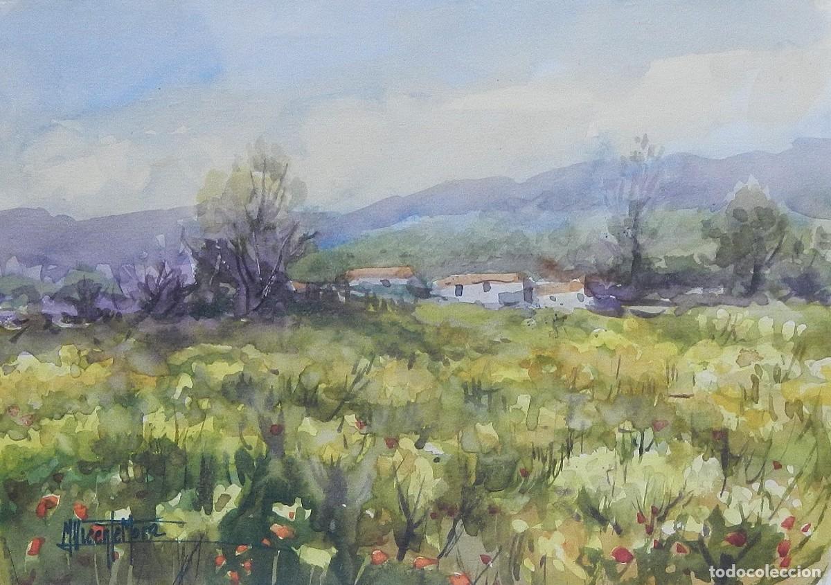 Arte: Manuel Vicente Mora. Acuarela sobre papel. &rdquo;Paisaje provincia de Le&oacute;n&rdquo;. Firmado a mano. 18x25 cm.