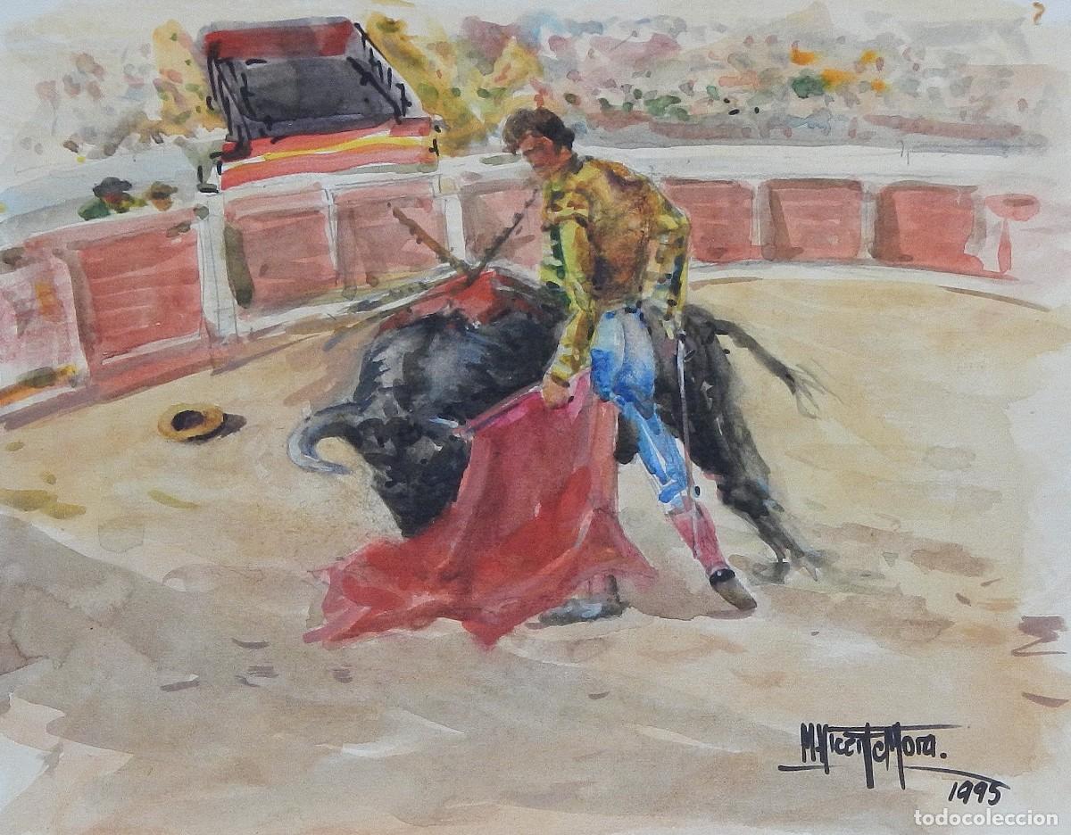 Arte: Manuel Vicente Mora. Acuarela sobre papel. &rdquo;Toros. Torero. Tauromaquia&rdquo;. Firmado a mano. 22x27 cm.