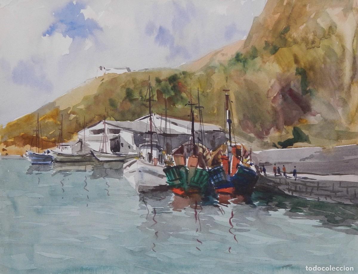 Arte: Manuel Vicente Mora. Acuarela sobre papel. &rdquo;Escena marinera. Barcas.&rdquo;. Sin firmar. 24,5x32 cm.