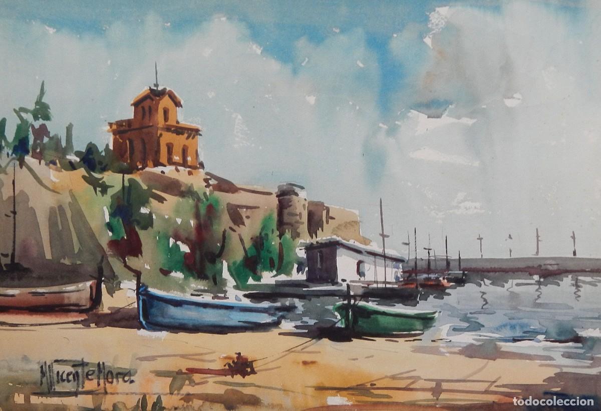 Arte: Manuel Vicente Mora. Acuarela sobre papel. &rdquo;Club Na&uacute;tico Sant Feliu de Guixols&rdquo;. Firmado a mano.