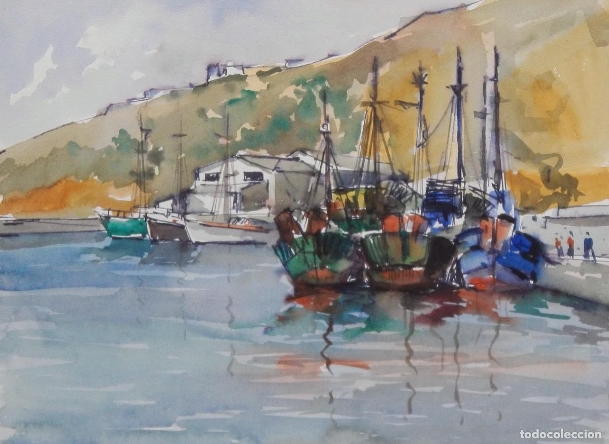 Arte: Manuel Vicente Mora. Acuarela sobre papel. &rdquo;Escena marinera. Barcas.&rdquo;. Sin firmar. 24,5x32 cm.