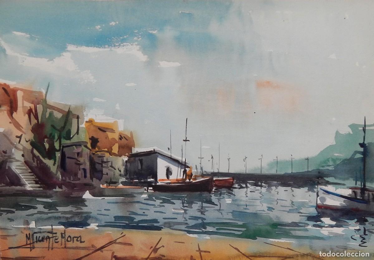 Arte: Manuel Vicente Mora. Acuarela sobre papel. &rdquo;Club Na&uacute;tico. Sant Feliu de Guixols&rdquo;. Firmado a mano.
