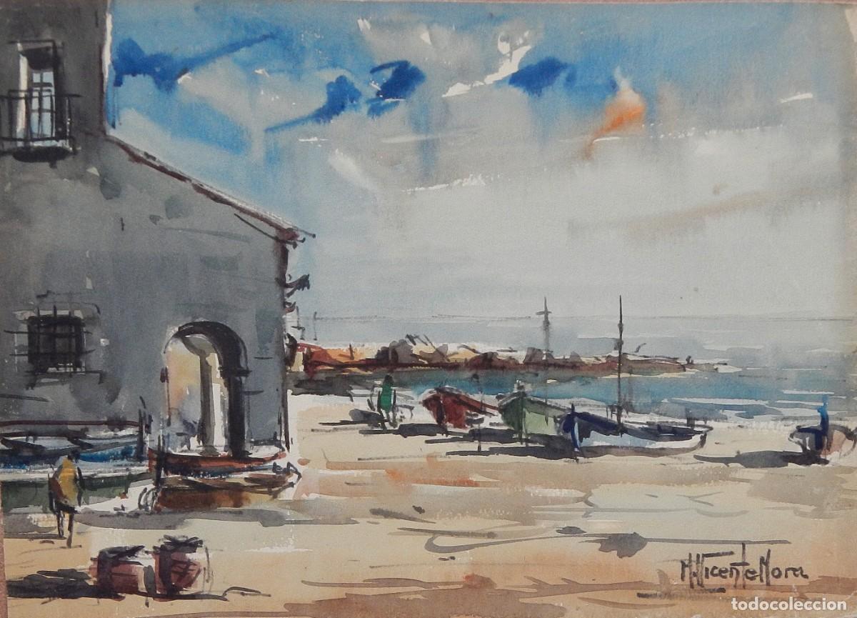 Arte: Manuel Vicente Mora. Acuarela sobre papel. &rdquo;Calella de Palafrugell. Costa Brava&rdquo;. Firmado a mano.
