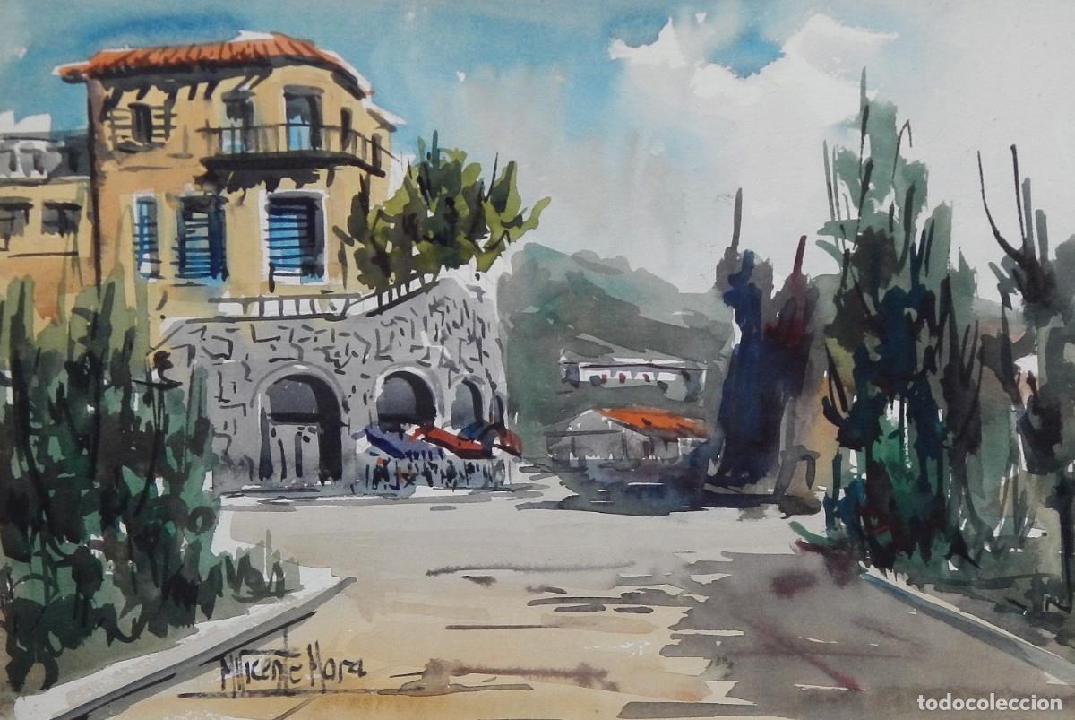Arte: Manuel Vicente Mora. Acuarela sobre papel. &rdquo;El Corsario. Sant Feliu de Guixols&rdquo;. Firmado a mano.