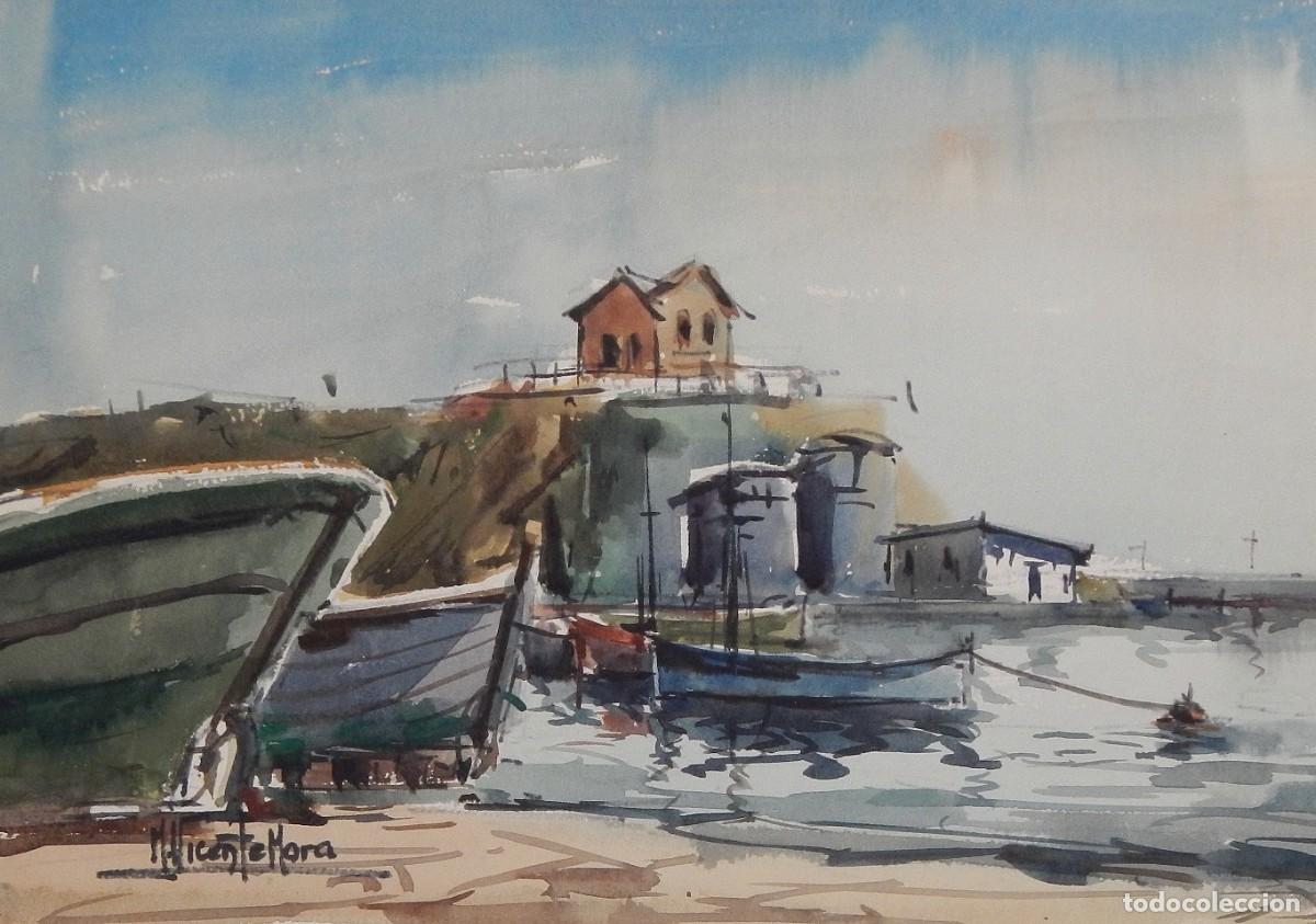 Arte: Manuel Vicente Mora. Acuarela sobre papel. &rdquo;Club Na&uacute;tico. Sant Feliu de Guixols&rdquo;. Firmado a mano.