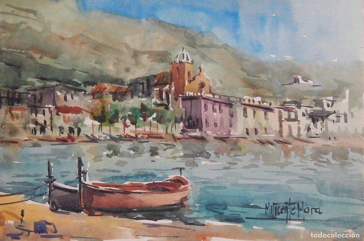 Arte: Manuel Vicente Mora. Acuarela sobre papel. &rdquo;Port de la Selva. Costa Brava&rdquo;. Firmado a mano.