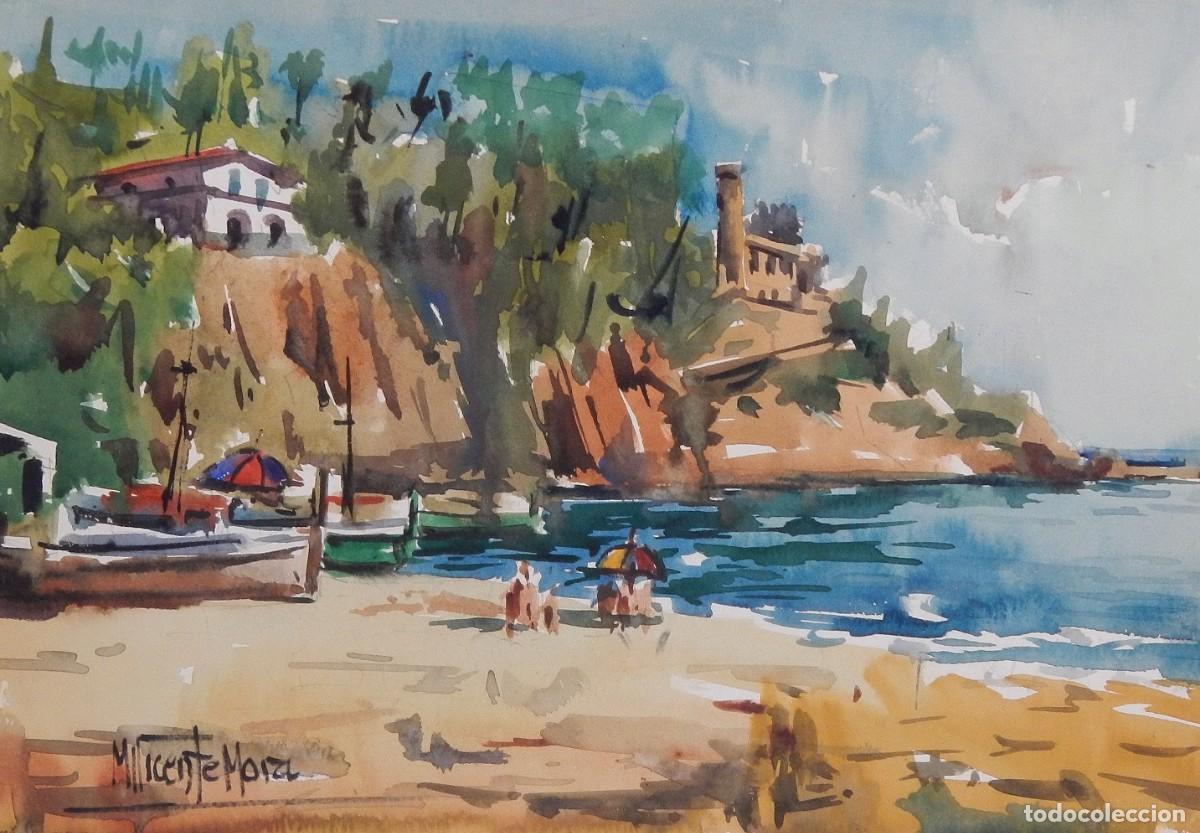 Arte: Manuel Vicente Mora. Acuarela sobre papel. &rdquo;Lloret de Mar. Costa Brava&rdquo;. Firmado a mano.
