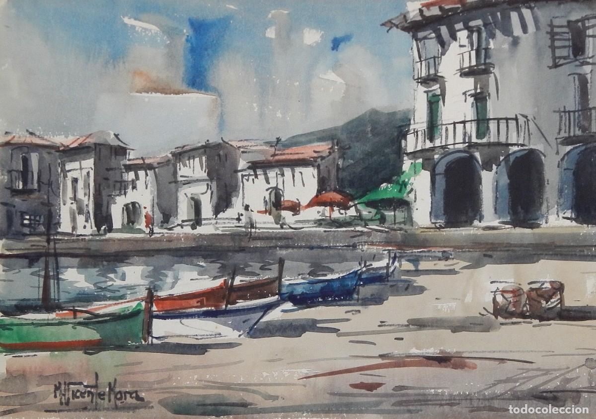Arte: Manuel Vicente Mora. Acuarela sobre papel. &rdquo;Calella de Palafrugell. Costa Brava&rdquo;. Firmado a mano.