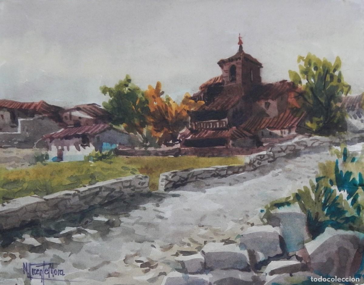 Arte: Manuel Vicente Mora. Acuarela sobre papel. &rdquo;La Alberca. Salamanca&rdquo;. Firmado a mano. 24x30 cm.