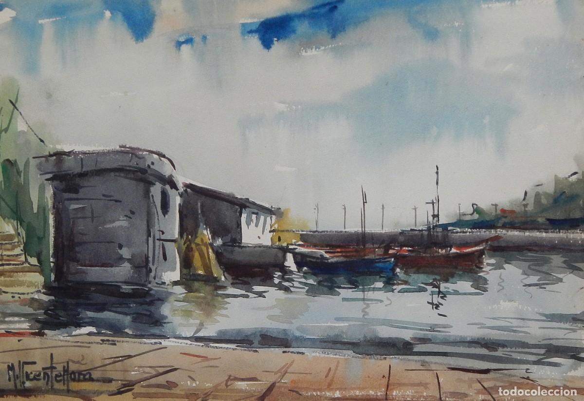 Arte: Manuel Vicente Mora. Acuarela sobre papel. &rdquo;Club N&aacute;utico. Sant Feliu de Guixols&rdquo;. Firmado a mano.