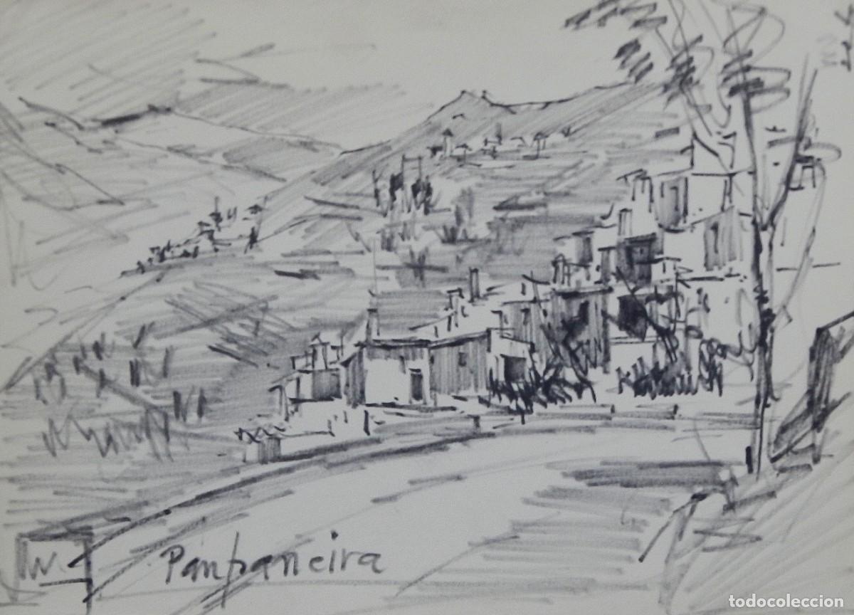 Arte: Manuel Vicente Mora. Tinta sobre papel. &rdquo;Pampaneira. Alpujarra. Granada.&rdquo; Sin firmar. 32x24 cm.