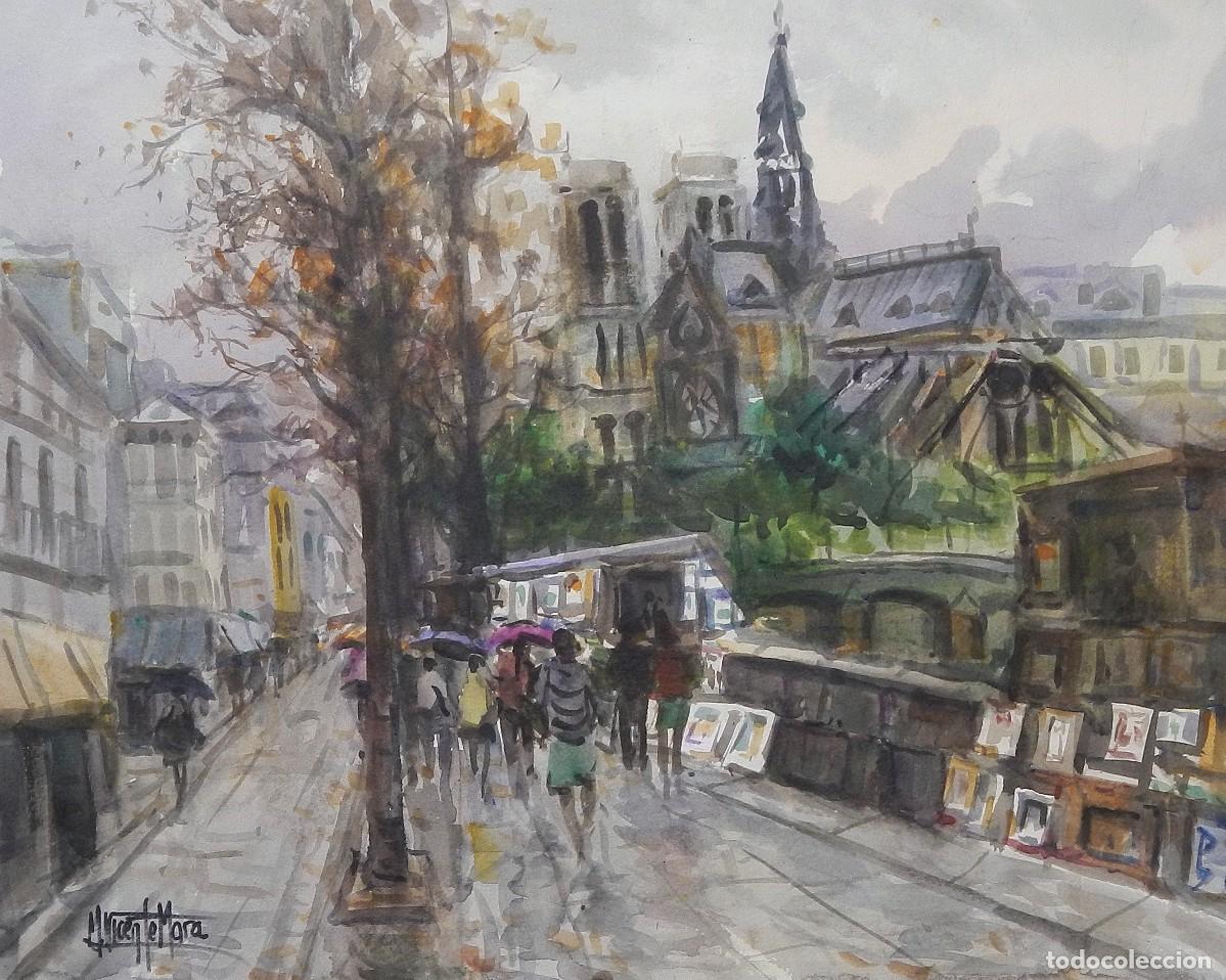 Arte: Manuel Vicente Mora. Acuarela sobre papel. &rdquo;Notre Dame. Paris&rdquo;. Firmado a mano. 41x51 cm.