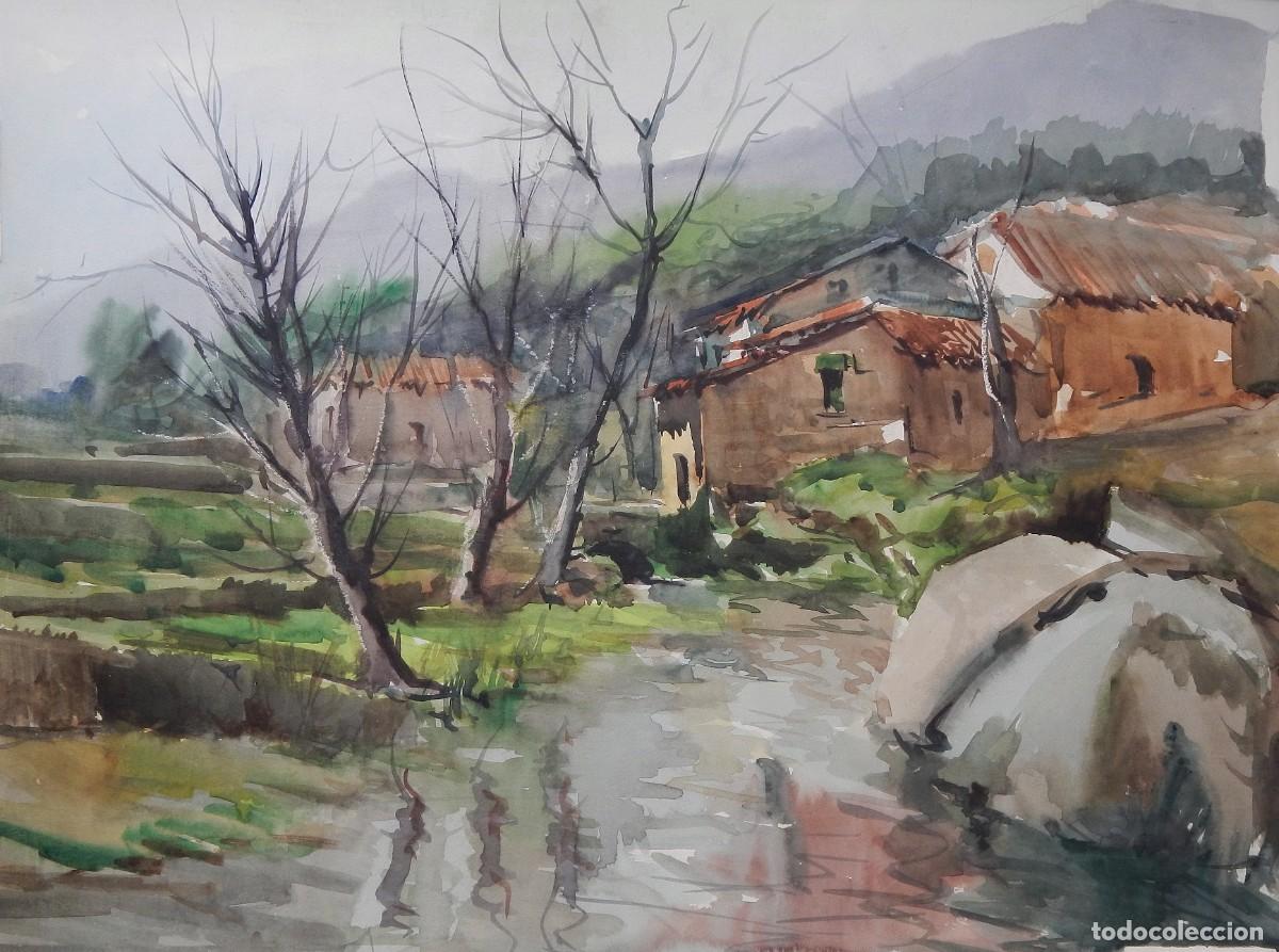 Arte: Manuel Vicente Mora. Acuarela sobre papel. &rdquo;Poblaci&oacute;n rural&rdquo;. Sin firmar. 43x57 cm.