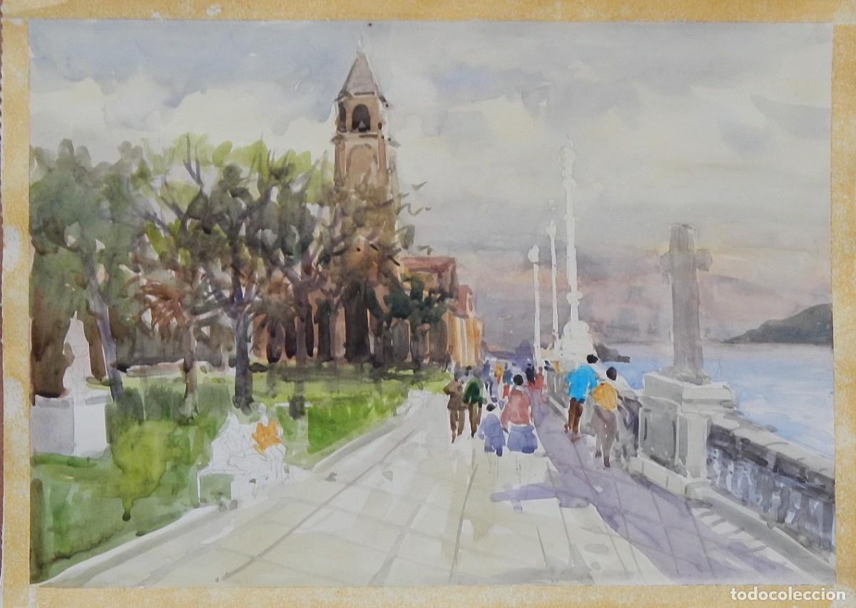 Arte: Manuel Vicente Mora. Acuarela sobre papel. &rdquo;Igelsia. Cruz. Mar. Paseo&rdquo;. Sin firmar. 27x40 cm.