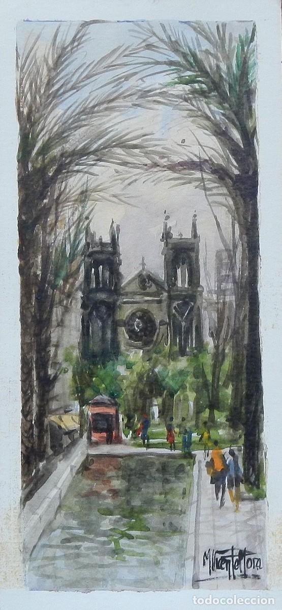 Arte: Manuel Vicente Mora. Acuarela sobre papel. &rdquo;San Lorenzo. Agua&rdquo;. Firmada a mano. 33x15 cm.