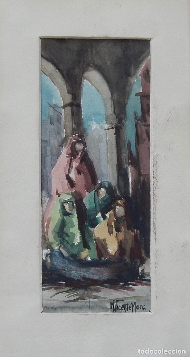 Arte: Manuel Vicente Mora. Acuarela sobre papel. &rdquo;Monjas. Arcos g&oacute;ticos&rdquo;. Firmada a mano. 33x15 cm.