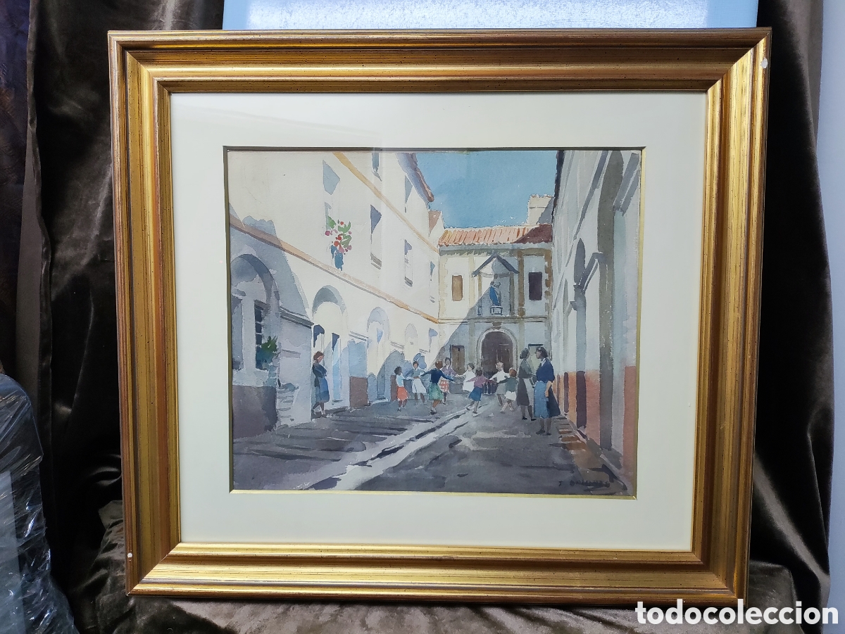 Arte: &Eacute;CIJA, SEVILLA, BRIONES CARMONA, Fernando; NI&Ntilde;AS JUGANDO AL CORRO EN UN PATIO; ACUARELA
