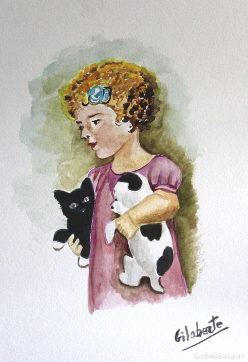 Arte: Nena con gatitos obra de Mercedes Gilaberte