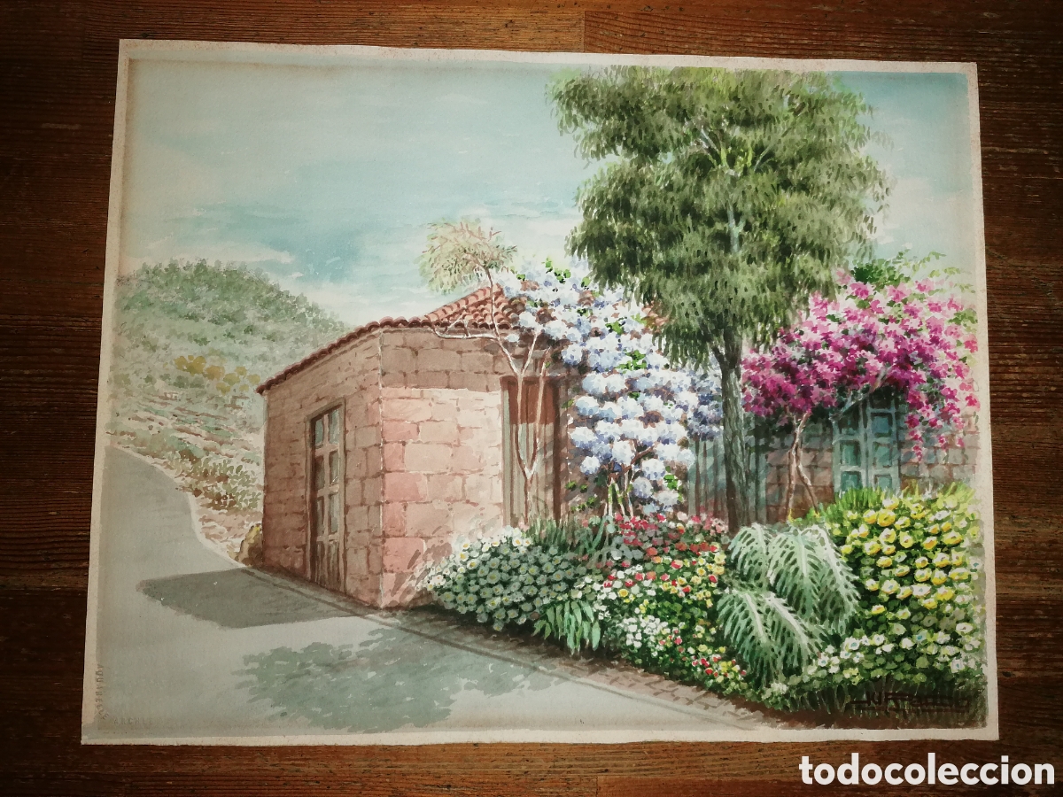 Arte: Antigua acuarela de alg&uacute;n rinc&oacute;n de Canarias