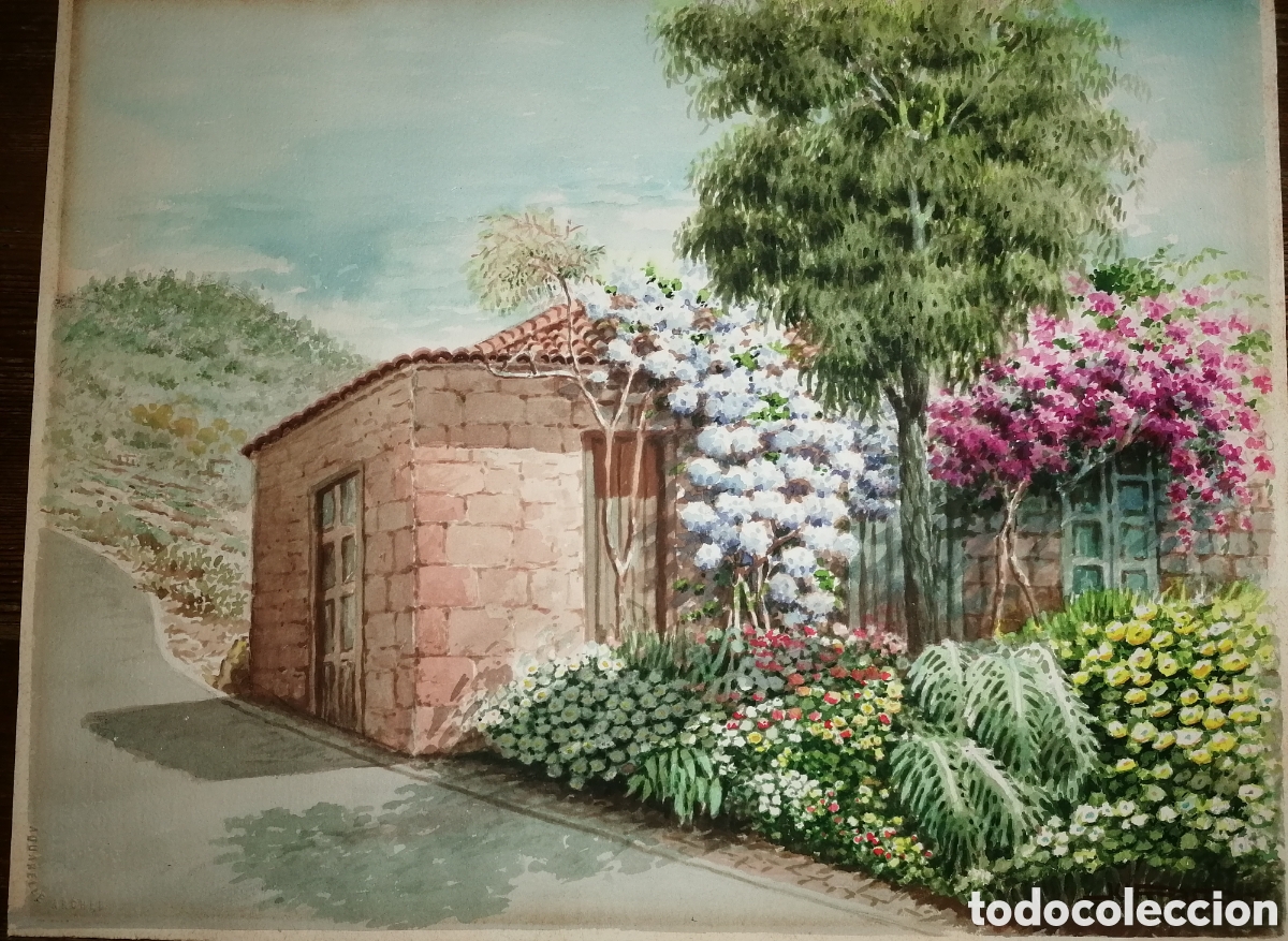 Arte: Antigua acuarela de alg&uacute;n rinc&oacute;n de Canarias