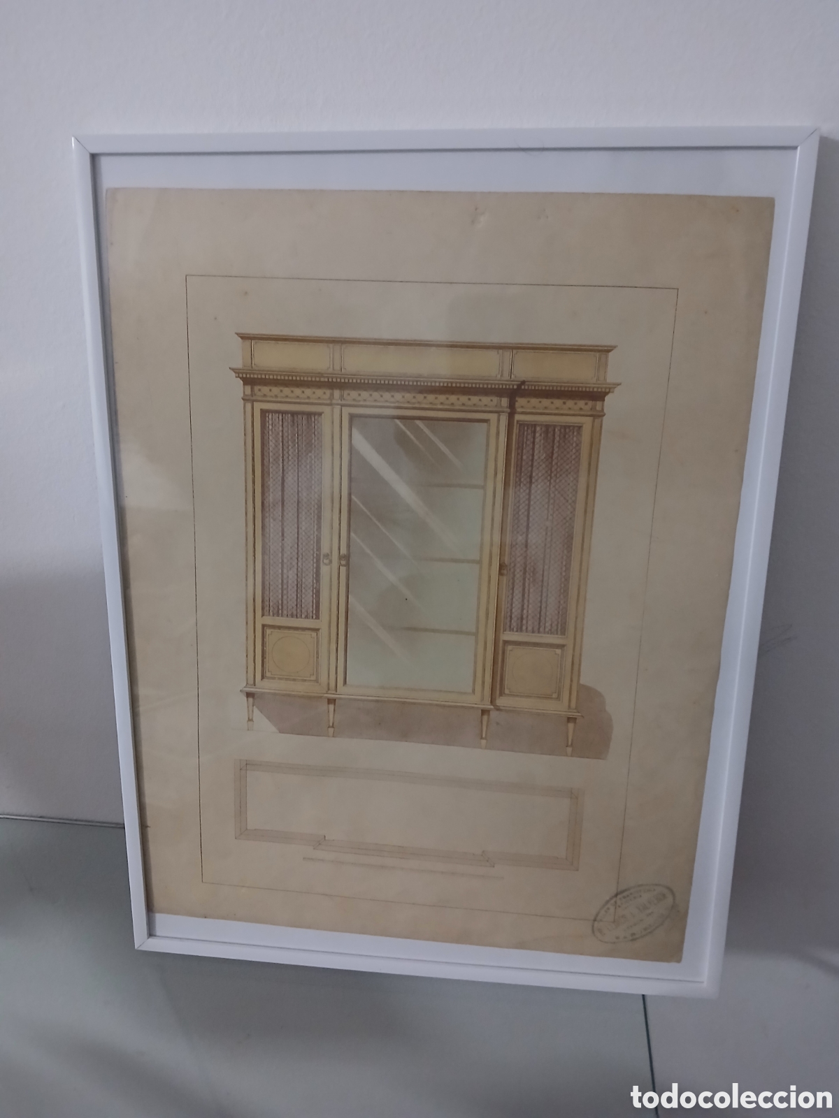 Arte: Dibujo original firmado sello enmarcado