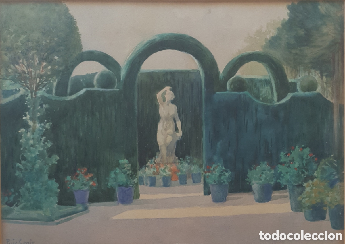 Arte: Manuel Puig Gen&iacute;s (Vic, 1868- Barcelona,1957) - Jardin Rom&aacute;ntico.Firmada.