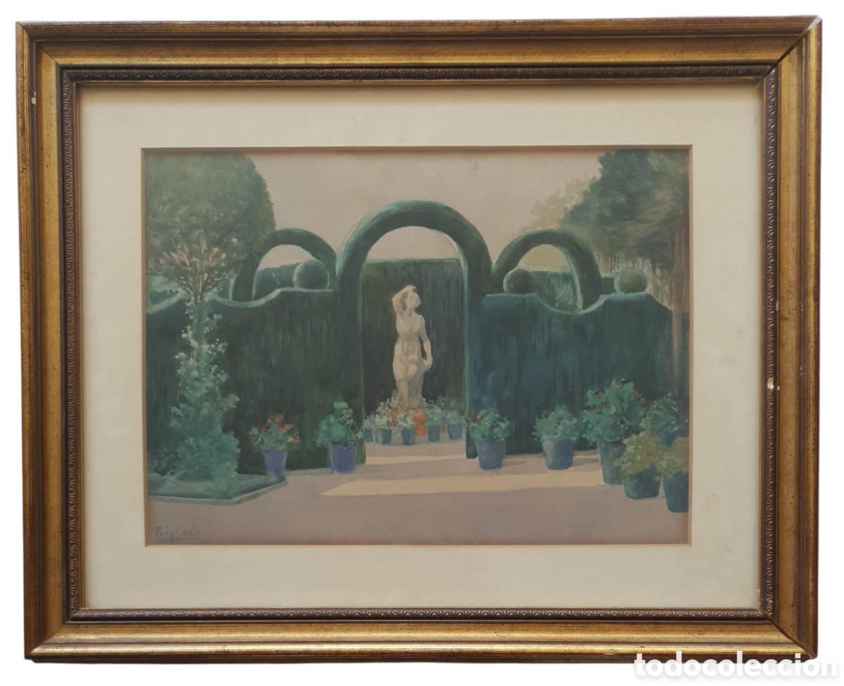 Arte: Manuel Puig Gen&iacute;s (Vic, 1868- Barcelona,1957) - Jardin Rom&aacute;ntico.Firmada.