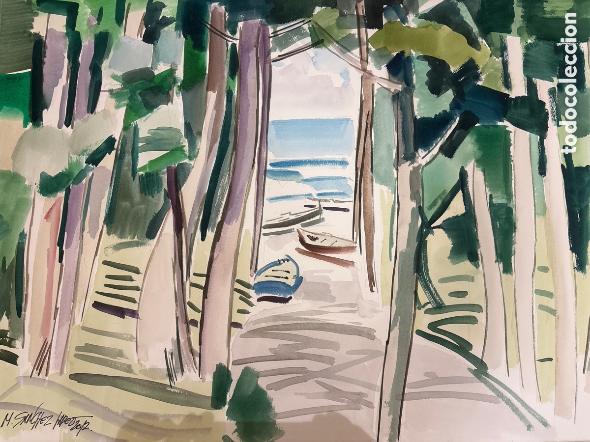 Arte: Acuarela Original Miguel &Aacute;ngel S&aacute;nchez Lareo - Gran Formato 70x100 cm - Paisaje Arboleda (2012)