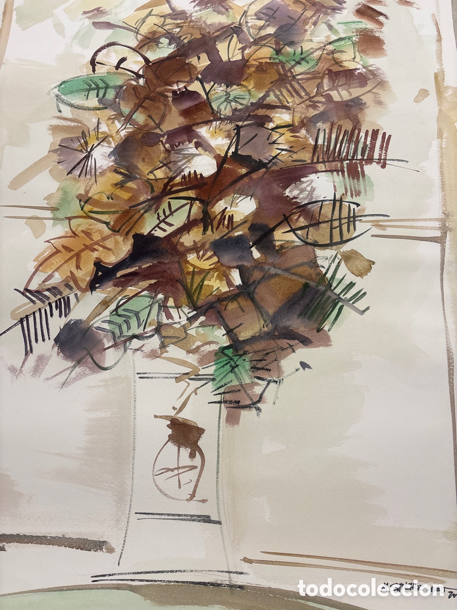 Arte: Acuarela Original Miguel &Aacute;ngel S&aacute;nchez Lareo - Gran Formato 70x100 cm - Bodeg&oacute;n Jarr&oacute;n y Flores