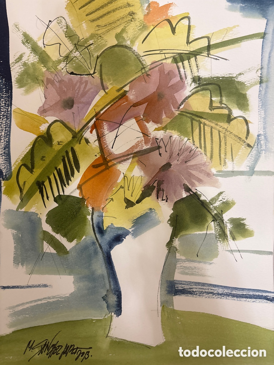Arte: Acuarela Original Miguel &Aacute;ngel S&aacute;nchez Lareo. Bodeg&oacute;n Flores y Ventanal (2013)