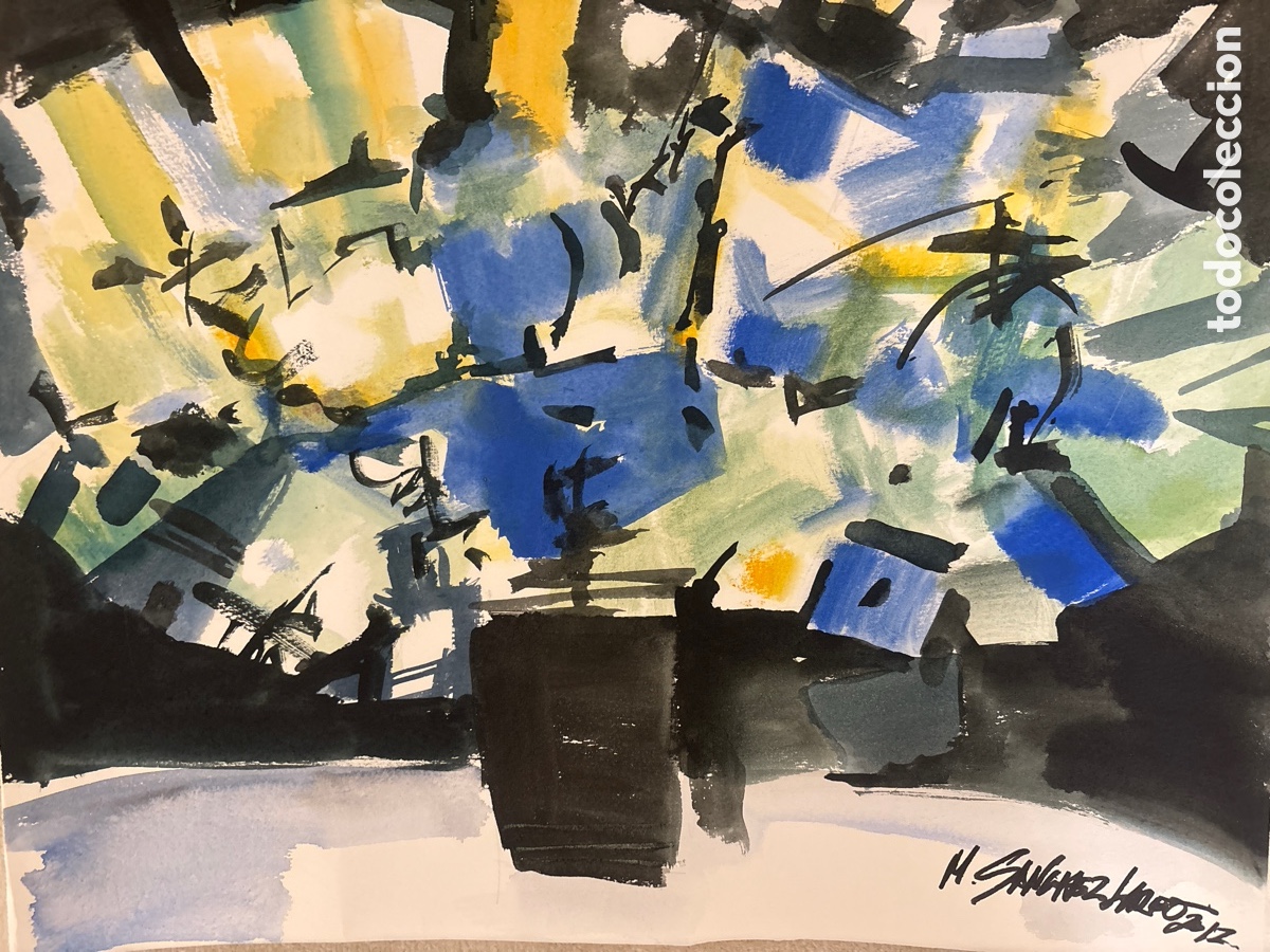 Arte: Acuarela Original Miguel &Aacute;ngel S&aacute;nchez Lareo. Bodeg&oacute;n Floral Abstracto Nocturno (2013)