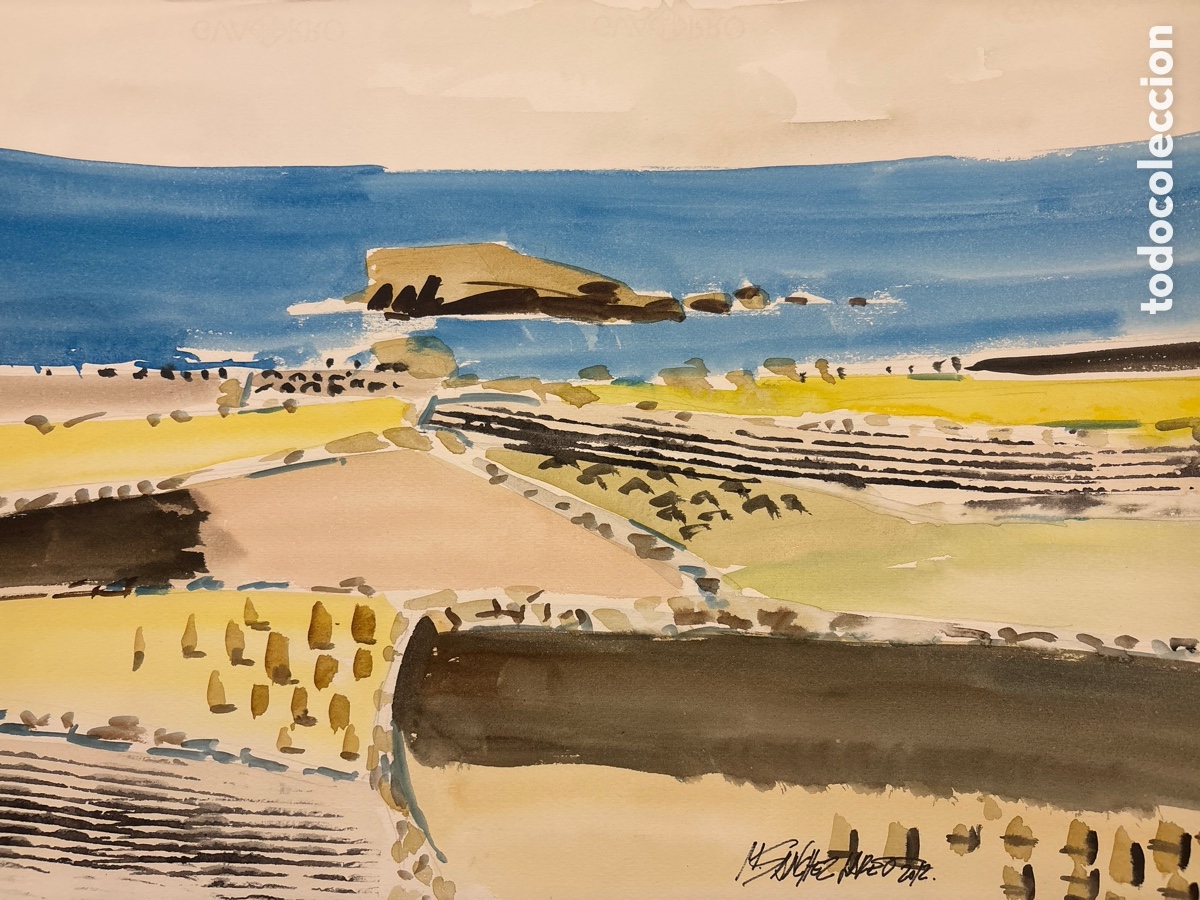 Arte: Acuarela Original Miguel &Aacute;ngel S&aacute;nchez Lareo. Marina Semiabstracta R&iacute;a (2012)